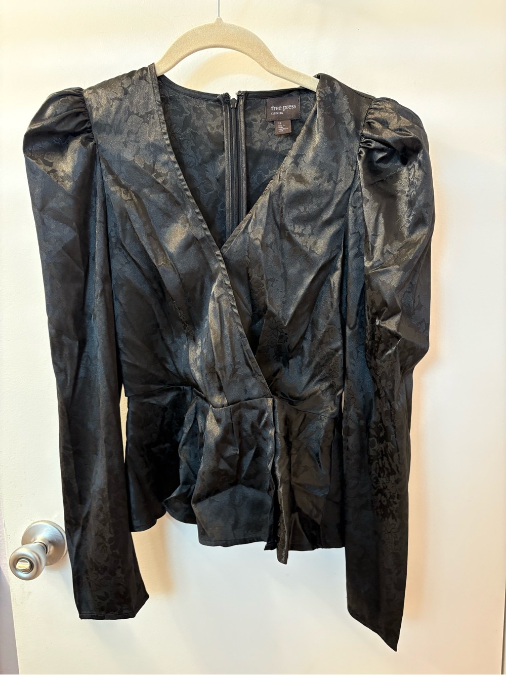 Free Press Black Satin Wrap Blouse XS NWOT
